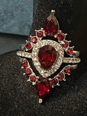 Red Teardrop Crystal Statement Ring - Women Jewelry